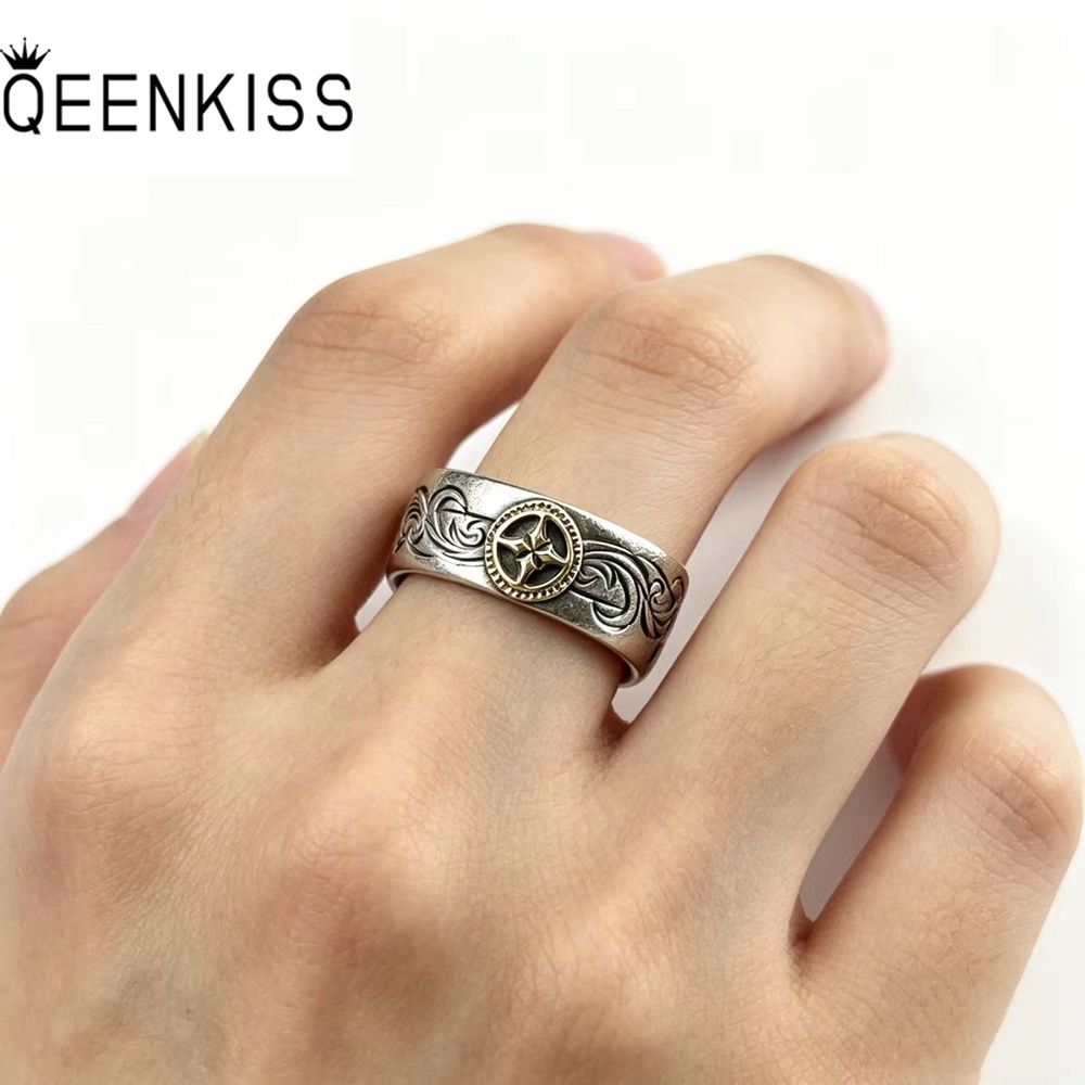 Men'S Grooming Set Gift - QEENKISS 925 Sterling Silber Vintage-Kreuzringe für